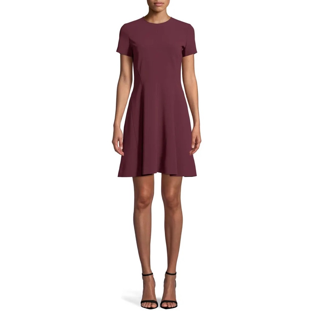 Theory Crewneck Short-Sleeve Modern Seamed Shift W. Admiral Crepe Dress Size 0